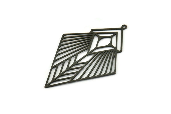 Black Diamond Charm, 2 Oxidized Black Brass Diamond Shaped Charms With 1 Loop, Pendant Findings (49x34x0.60mm) SMP0383 A2630 H1248