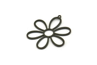 Siyah Çiçek Tılsımı, 1 Halkalı 4 Oksitlenmiş Siyah Pirinç Çiçek Şeklinde Tılsım, Tılsım Kolye Uçları (32x27x0,80 mm) SMP0769 A6229
