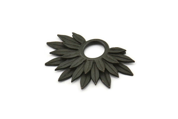 Siyah Ayçiçeği Tılsımı, Oksitlenmiş Siyah Pirinç Çiçek Tılsımları, Kolye Uçları, Küpeler, Bulgular (38x24 mm) N0947