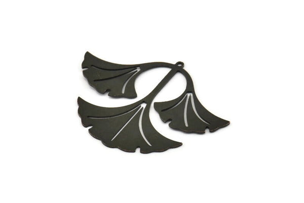Black Leaf Charm, 2 Oxidized Black Brass Ginkgo Leaf Charms With 1 Loop, Charm Pendants (37x49x0.60mm) SMP1028 A6893 H1075