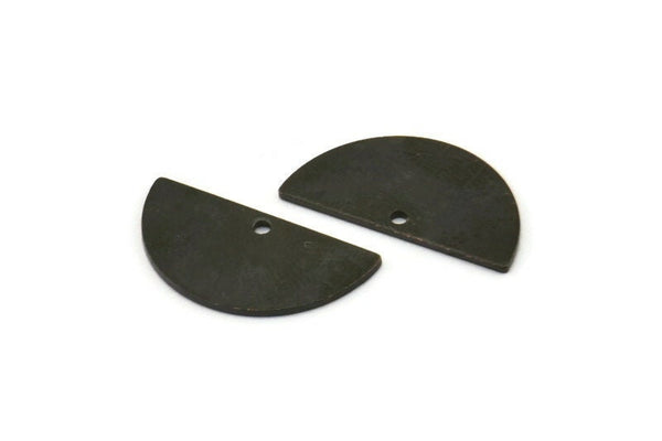 Semi Circle Charm, 12 Oxidized Black Brass Semi Circle Blanks With 1 Hole (21x10x0.80mm) BS 1725