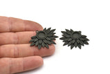 Black Sunflower Charm, Oxidized Black Brass Flower Charm Earrings With 1 Loop, Pendants, Earrings (28x39mm) N0735