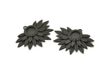 Black Sunflower Charm, Oxidized Black Brass Flower Charm Earrings With 1 Loop, Pendants, Earrings (28x39mm) N0735