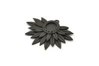 Black Sunflower Charm, Oxidized Black Brass Flower Charm Earrings With 1 Loop, Pendants, Earrings (28x39mm) N0735