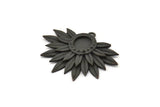Black Sunflower Charm, Oxidized Black Brass Flower Charm Earrings With 1 Loop, Pendants, Earrings (28x39mm) N0735