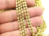 Yellow Crystal Rhinestone, 3 Feet Vintage (3mm) Yellow Crystal Rhinestone Chain With Brass Frame - Made In Austria Z138