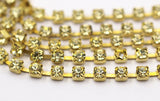 Yellow Crystal Rhinestone, 3 Feet Vintage (3mm) Yellow Crystal Rhinestone Chain With Brass Frame - Made In Austria Z138