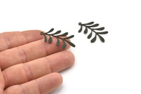 Black Leaf Charm, 6 Oxidized Black Brass Branch Charms With 1 Loop, Charm Pendants (34x19.5x0.60mm) A4541 Q0602