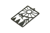Black Rectangle Charm, 4 Oxidized Black Brass Rising Sun And Mount Patterned Rectangle Charms With 1 Loop (42.5x28.5x0.60mm) A6198