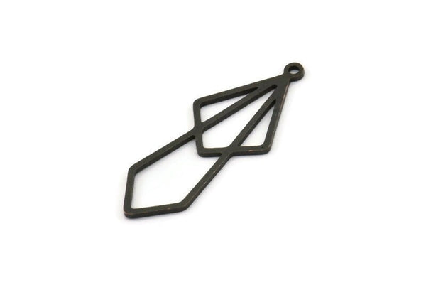 Black Diamond Charm, 12 Oxidized Black Brass Diamond Shaped Charms With 1 Loop, Pendant Findings (33x13x0.80mm) A5703