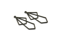 Black Diamond Charm, 12 Oxidized Black Brass Diamond Shaped Charms With 1 Loop, Pendant Findings (33x13x0.80mm) A5703