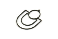 Black D Shaped Charm, 4 Oxidized Black Brass D Shaped Charms With 1 Loop, Earrings, Findings (33x26x0.80mm) SMP0678 A2628