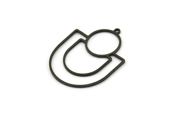 Black D Shaped Charm, 4 Oxidized Black Brass D Shaped Charms With 1 Loop, Earrings, Findings (33x26x0.80mm) SMP0678 A2628