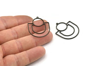 Black D Shaped Charm, 4 Oxidized Black Brass D Shaped Charms With 1 Loop, Earrings, Findings (33x26x0.80mm) SMP0678 A2628