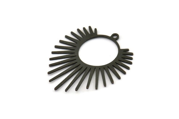 Black Sun Charm, 6 Oxidized Black Brass Sun Charms With 1 Loop, Pendants, Findings (33x29x0.60mm) A6333 S1045