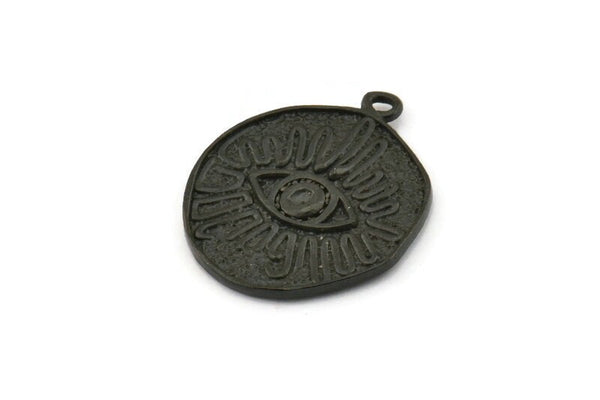Black Eye Charm, 2 Oxidized Black Brass Eye Charms With 1 Loop, Pendants, Earrings (25x21x1.5mm) N1076