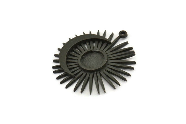 Ay ve Güneş, Oksitlenmiş Siyah Pirinç, Hilal, Siyah Güneş, Siyah Kolye, 1 Halkalı Siyah Charm, Ped Boyutu 8mm (31x29mm) N1353