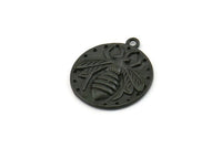 Black Bee Charm, 2 Oxidized Black Brass Bee Charms With 1 Loop, Pendants, Findings (19x17x2mm) N1195