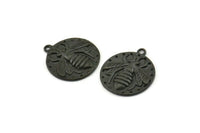 Black Bee Charm, 2 Oxidized Black Brass Bee Charms With 1 Loop, Pendants, Findings (19x17x2mm) N1195