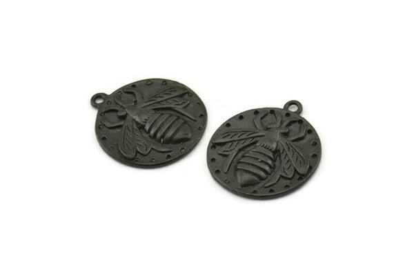 Black Bee Charm, 2 Oxidized Black Brass Bee Charms With 1 Loop, Pendants, Findings (19x17x2mm) N1195