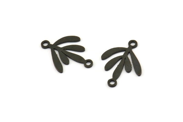 Siyah Yaprak Charm, 2 Döngülü 24 Oksitlenmiş Siyah Pirinç Yaprak Charm, Bağlantı Elemanları (17x12x0,60 mm) A3575 H1003