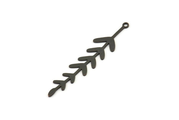 Siyah Yaprak Tılsımı, 1 Döngülü 10 Oksitlenmiş Siyah Pirinç Dal Tılsımı, Tılsım Kolye Uçları (46x10x0,60 mm) A3461