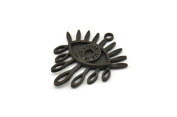 Black  Eye Charm, 2 Oxidized Black Brass Eye Charms With 1 Loop, Pendants - Pad Size 3mm (29x25x2mm) N1370