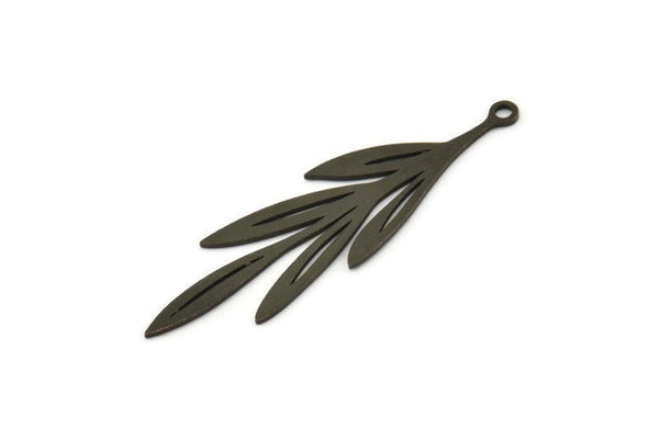 Siyah Yaprak Tılsımı, 1 Halkalı 8 Oksitlenmiş Siyah Pirinç Yaprak Tılsımı, Tılsım Kolye Uçları (40x11x0,60 mm) A3459
