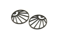 Siyah Yuvarlak Charm, 1 Delikli 12 Oksitlenmiş Siyah Pirinç Yükselen Güneş Desenli Yuvarlak Şekilli Charm, Charm Kolye Uçları (18x0,80 mm) A5572
