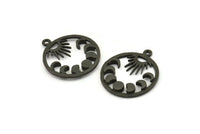 Ay Evreleri Tılsımı, 2 Oksitlenmiş Siyah Pirinç Hilal Evreleri Tılsımı, 1 Halka, Kolye Uçları, Bulgular (25x22x2,2 mm) N1633
