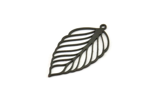 Siyah Yaprak Charm, 1 Halkalı 8 Oksitlenmiş Siyah Pirinç Yaprak Charm, Charm Kolye Uçları (32x17,5x0,60 mm) SMP0089 A6882