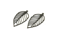 Siyah Yaprak Charm, 1 Halkalı 8 Oksitlenmiş Siyah Pirinç Yaprak Charm, Charm Kolye Uçları (32x17,5x0,60 mm) SMP0089 A6882