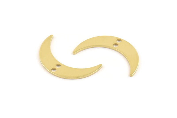 Gold Moon Charm, 6 Gold Plated Brass Crescent Moon Charms With 2 Holes (22x5x0.80mm) M01190 H0841