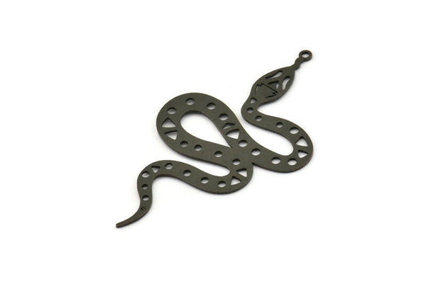 Black Snake Charm, 4 Oxidized Black Brass Snake Pendants With 1 Loop, Charms, Findings (55x31x0.60mm) A3236 H1062
