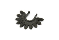 Siyah Yaprak Charm, 2 Oksitlenmiş Siyah Pirinç Yaprak Charm Kolye, 2 Döngü Küpe, Bulgular (33x25mm) N0820
