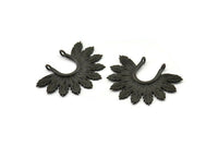 Siyah Yaprak Charm, 2 Oksitlenmiş Siyah Pirinç Yaprak Charm Kolye, 2 Döngü Küpe, Bulgular (33x25mm) N0820