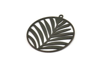 Siyah Yuvarlak Charm, 2 Oksitlenmiş Siyah Pirinç Dal Desenli Yuvarlak Şekilli Charm, 1 Döngü, Charm Kolye Uçları (40x37x0,60 mm) A6016