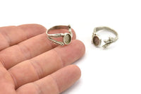 Silver Ring Setting, Antique Silver Plated Brass Adjustable Rings With 1 Stone Settings - Pad Size 6x8mm N2554 H1621