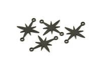 Siyah Kutup Yıldızı Charm, 24 Oksitlenmiş Siyah Pirinç, Siyah Charmlar, 2 Döngülü Siyah Kutup Yıldızı Charmları, Bağlantı Parçaları (19x15x0,60 mm) A4107
