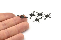 Siyah Kutup Yıldızı Charm, 24 Oksitlenmiş Siyah Pirinç, Siyah Charmlar, 2 Döngülü Siyah Kutup Yıldızı Charmları, Bağlantı Parçaları (19x15x0,60 mm) A4107