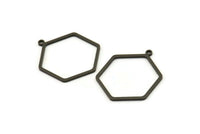 Black Hexagon Charm, 8 Oxidized Black Brass Hexagon Charms With 1 Loop, Earring Findings, Geometric Charms (28x23x1mm) A3000