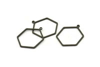 Black Hexagon Charm, 8 Oxidized Black Brass Hexagon Charms With 1 Loop, Earring Findings, Geometric Charms (28x23x1mm) A3000