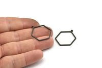 Black Hexagon Charm, 8 Oxidized Black Brass Hexagon Charms With 1 Loop, Earring Findings, Geometric Charms (28x23x1mm) A3000