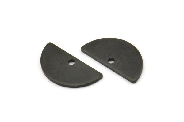 Semi Circle Pendant, 24 Oxidized Black Brass Semi Circle Blanks With 1 Hole (15x7.5x0.80mm) E122 H0820