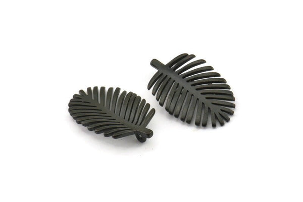 Siyah Yaprak Tılsımı, 1 Halkalı 4 Oksitlenmiş Siyah Pirinç Yaprak Tılsımı, Küpeler, Bulgular (21x13x1mm) N1207