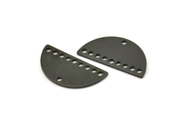 Yarım Daire Kolye, 10 Delikli 12 Oksitlenmiş Siyah Pirinç Yarım Daire Tılsım, Boşluklar (21x10,5x0,75 mm) BS 2081