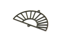 Semi Circle Charm, 6 Oxidized Black Brass Rising Sun Charms With 2 Loops, Pendant Charms (40x25x0.60mm) A3085
