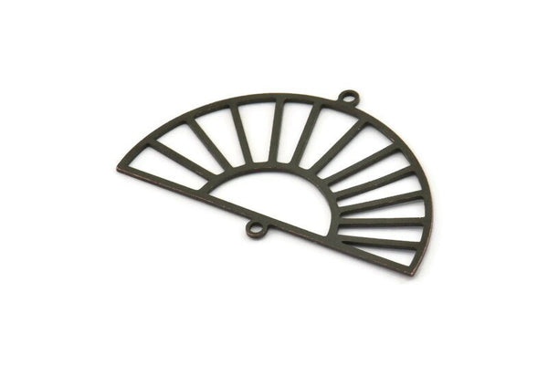 Semi Circle Charm, 6 Oxidized Black Brass Rising Sun Charms With 2 Loops, Pendant Charms (40x25x0.60mm) A3085