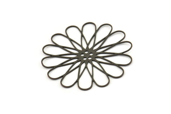 Siyah Papatya Tılsımı, 4 Oksitlenmiş Siyah Pirinç Çiçek Tılsımı, Pirinç Çiçekler (44x0,60 mm) A4626