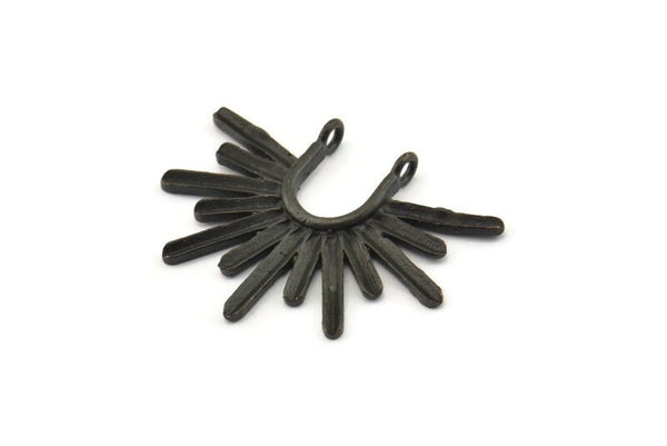 Siyah Güneş Kolye, 2 Dokulu Oksitlenmiş Siyah Pirinç Güneş Işığı Tılsımı, 2 Döngü (32x24 mm) N0814